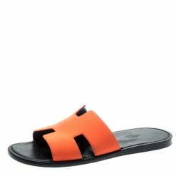 Hermes Neon Orange Fabric Izmir Sandals Size 42.5 For Men