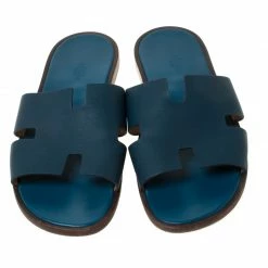 Hermes Blue Leather Izmir Slip On Slides Size 45 For Men -Deals Hermes Store luxury men hermes used shoes p215341 004