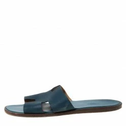 Hermes Blue Leather Izmir Slip On Slides Size 45 For Men -Deals Hermes Store luxury men hermes used shoes p215341 006