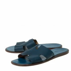 Hermes Blue Leather Izmir Slip On Slides Size 45 For Men -Deals Hermes Store luxury men hermes used shoes p215341 008