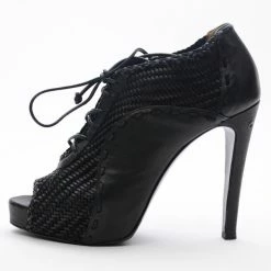 Hermes Black Woven Lace Up Peep Toe Booties Size 37 For Men -Deals Hermes Store luxury men hermes used shoes p23807 003