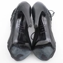 Hermes Black Woven Lace Up Peep Toe Booties Size 37 For Men -Deals Hermes Store luxury men hermes used shoes p23807 007