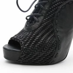 Hermes Black Woven Lace Up Peep Toe Booties Size 37 For Men -Deals Hermes Store luxury men hermes used shoes p23807 011