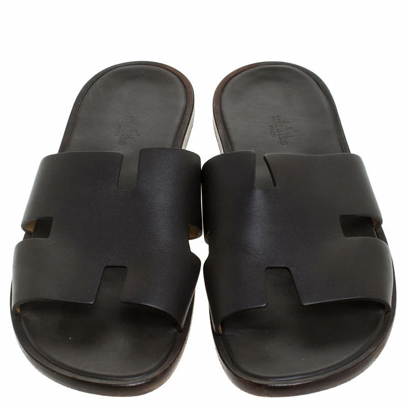 Hermes Dark Brown Leather Izmir Flat Slides Size 44 For Men 5 Hermes Dark Brown Leather Izmir Flat Slides Size 44 For Men - Image 3