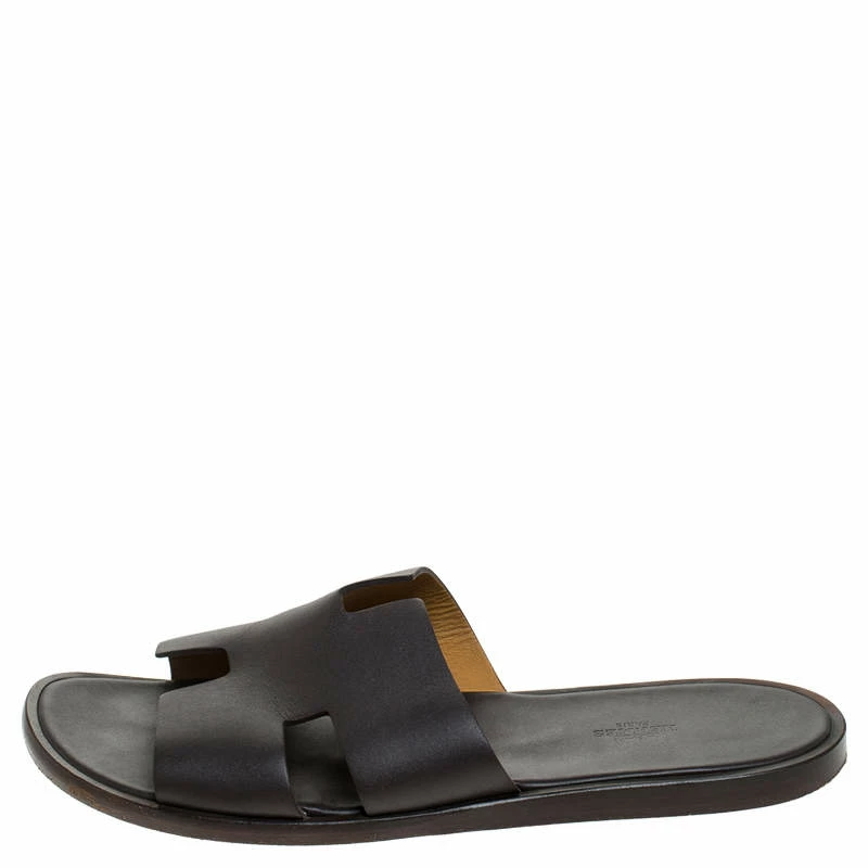 Hermes Dark Brown Leather Izmir Flat Slides Size 44 For Men 4 Hermes Dark Brown Leather Izmir Flat Slides Size 44 For Men - Image 2