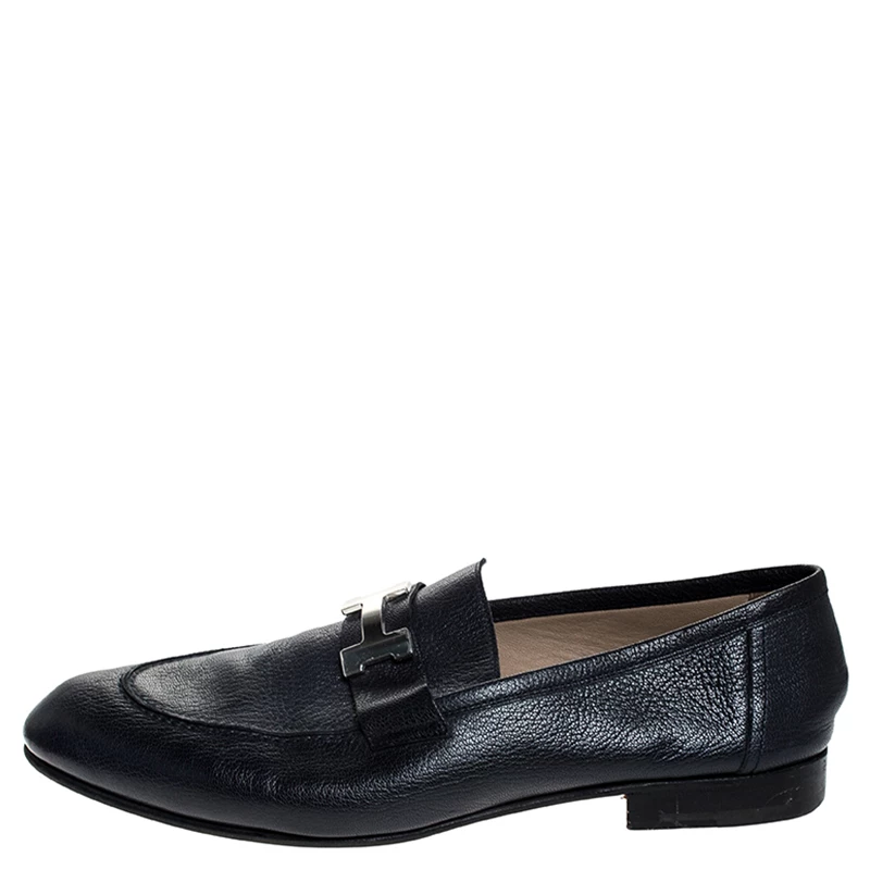 Hermes Blue Leather H Logo Paris Loafers Size 43.5 For Men 4 Hermes Blue Leather H Logo Paris Loafers Size 43.5 For Men - Image 2