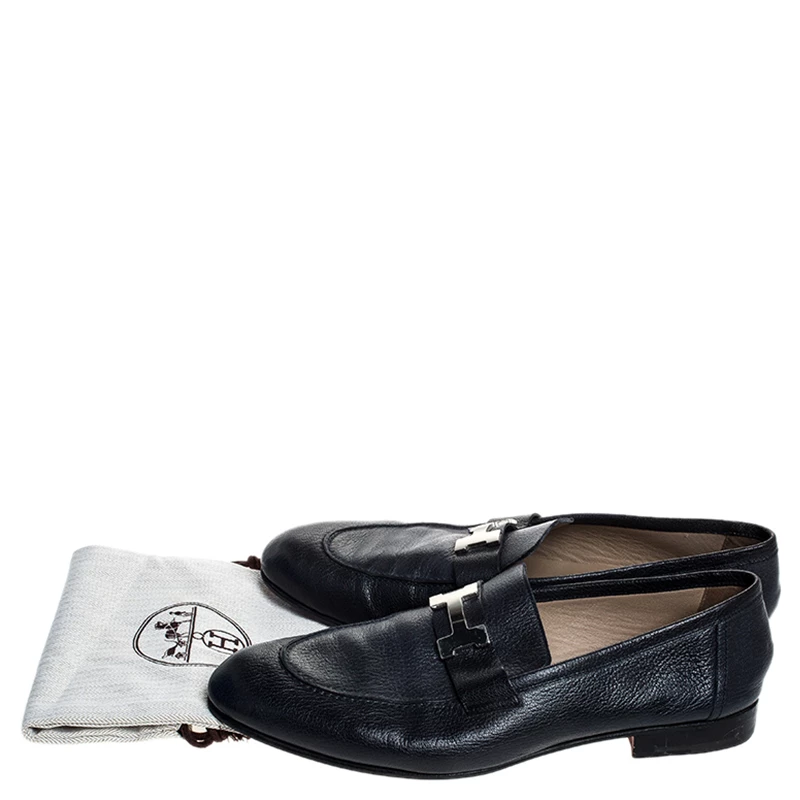 Hermes Blue Leather H Logo Paris Loafers Size 43.5 For Men 10 Hermes Blue Leather H Logo Paris Loafers Size 43.5 For Men - Image 8