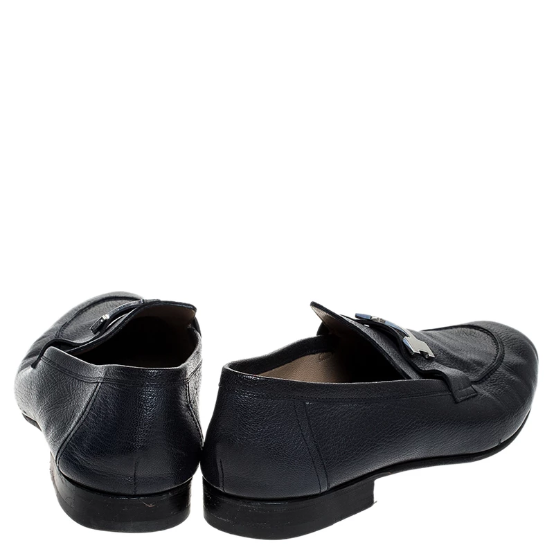 Hermes Blue Leather H Logo Paris Loafers Size 43.5 For Men 7 Hermes Blue Leather H Logo Paris Loafers Size 43.5 For Men - Image 5