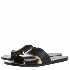 Hermes Black Leather Izmir Flat Slides Size 44.5 For Men -Deals Hermes Store luxury men hermes used shoes p260712 1578287767 002