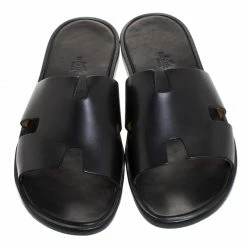 Hermes Black Leather Izmir Flat Slides Size 44.5 For Men -Deals Hermes Store luxury men hermes used shoes p260712 1578287780 005