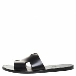 Hermes Black Leather Izmir Flat Slides Size 44.5 For Men -Deals Hermes Store luxury men hermes used shoes p260712 1578287918 008