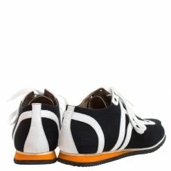 Hermes Blue/White Canvas And Leather Tie Break Sneakers Size 43 For Men -Deals Hermes Store luxury men hermes used shoes p260887 002