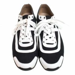 Hermes Blue/White Canvas And Leather Tie Break Sneakers Size 43 For Men -Deals Hermes Store luxury men hermes used shoes p260887 003