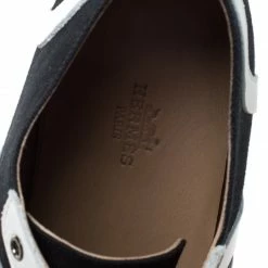 Hermes Blue/White Canvas And Leather Tie Break Sneakers Size 43 For Men -Deals Hermes Store luxury men hermes used shoes p260887 004