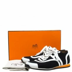 Hermes Blue/White Canvas And Leather Tie Break Sneakers Size 43 For Men -Deals Hermes Store luxury men hermes used shoes p260887 008