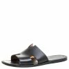 Hermes Black Leather Izmir Flat Slides Size 43 For Men