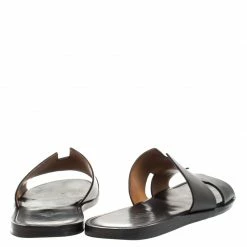 Hermes Black Leather Izmir Flat Slides Size 43 For Men -Deals Hermes Store luxury men hermes used shoes p260984 004