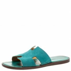 Hermes Green Suede Izmir Flat Slides Size 43 For Men