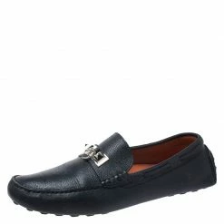 Hermes Blue Leather Slip On Loafers Size 42 For Men