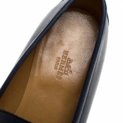 Hermes Marine Blue Leather Dan Loafers Size 43.5 For Men -Deals Hermes Store luxury men hermes used shoes p271356 005