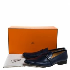 Hermes Marine Blue Leather Dan Loafers Size 43.5 For Men -Deals Hermes Store luxury men hermes used shoes p271356 007