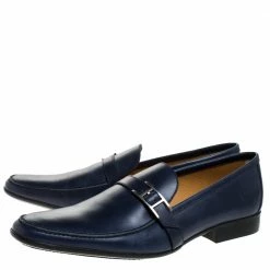 Hermes Marine Blue Leather Dan Loafers Size 43.5 For Men -Deals Hermes Store luxury men hermes used shoes p271356 008