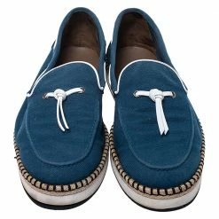 Hermes Teal/White Canvas And Leather Trim Optimiste Espadrille Moccasins Size 43 For Men -Deals Hermes Store luxury men hermes used shoes p279346 001
