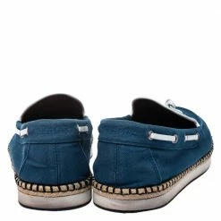 Hermes Teal/White Canvas And Leather Trim Optimiste Espadrille Moccasins Size 43 For Men -Deals Hermes Store luxury men hermes used shoes p279346 002
