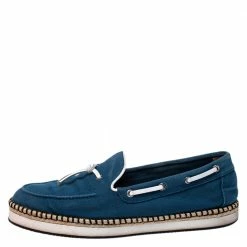 Hermes Teal/White Canvas And Leather Trim Optimiste Espadrille Moccasins Size 43 For Men -Deals Hermes Store luxury men hermes used shoes p279346 003