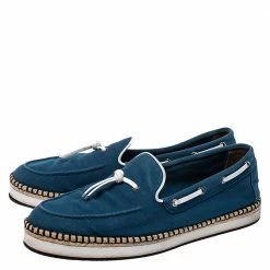 Hermes Teal/White Canvas And Leather Trim Optimiste Espadrille Moccasins Size 43 For Men -Deals Hermes Store luxury men hermes used shoes p279346 009