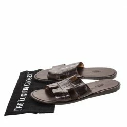 Hermes Brown Croc Leather Izmir Flat Sandals Size 42 For Men -Deals Hermes Store luxury men hermes used shoes p286263 001
