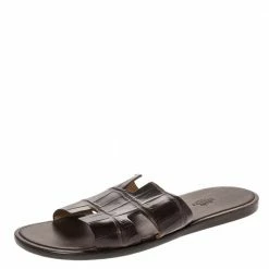 Hermes Brown Croc Leather Izmir Flat Sandals Size 42 For Men