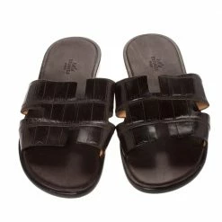Hermes Brown Croc Leather Izmir Flat Sandals Size 42 For Men -Deals Hermes Store luxury men hermes used shoes p286263 006