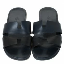 Hermes Black Leather Izmir Slide Sandals Size 44 For Men -Deals Hermes Store luxury men hermes used shoes p289458 003