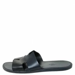 Hermes Black Leather Izmir Slide Sandals Size 44 For Men -Deals Hermes Store luxury men hermes used shoes p289458 005