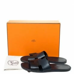Hermes Black Leather Izmir Slide Sandals Size 44 For Men -Deals Hermes Store luxury men hermes used shoes p289458 007