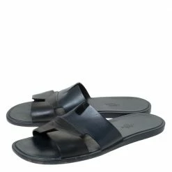 Hermes Black Leather Izmir Slide Sandals Size 44 For Men -Deals Hermes Store luxury men hermes used shoes p289458 008