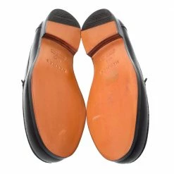 Hermes Black Logo Embossed Leather Slip On Loafers Size 41.5 For Men -Deals Hermes Store luxury men hermes used shoes p293803 001