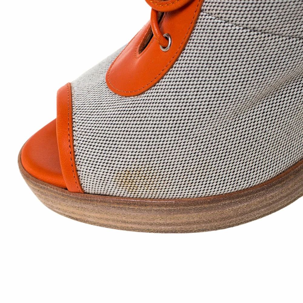 Hermes Grey Canvas And Orange Leather Trim Lace Up Peep Toe Platform Booties Size 40 For Men 10 Hermes Grey Canvas And Orange Leather Trim Lace Up Peep Toe Platform Booties Size 40 For Men - Image 8