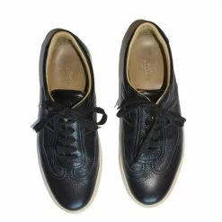 Hermes Black Leather Quick Lace Up Sneakers Size 42 For Men