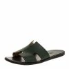 Hermes Green Leather Izmir Flat Slides Size 43.5 For Men -Deals Hermes Store luxury men hermes used shoes p317660 002