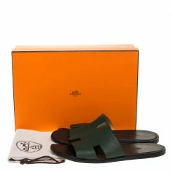 Hermes Green Leather Izmir Flat Slides Size 43.5 For Men -Deals Hermes Store luxury men hermes used shoes p317660 007