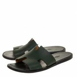 Hermes Green Leather Izmir Flat Slides Size 43.5 For Men -Deals Hermes Store luxury men hermes used shoes p317660 1598067714 008