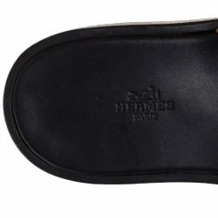 Hermes Black/Brown Leather Izmir Flat Slides Size 43.5 For Men -Deals Hermes Store luxury men hermes used shoes p317968 003