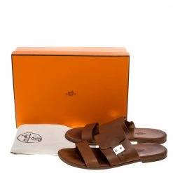 Hermes Brown Leather Slide Sandals Size 43.5 For Men -Deals Hermes Store luxury men hermes used shoes p321263 008