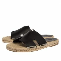 Hermes Black Leather Antigua Espadrille Sandals Size 41 For Men -Deals Hermes Store luxury men hermes used shoes p325475 006