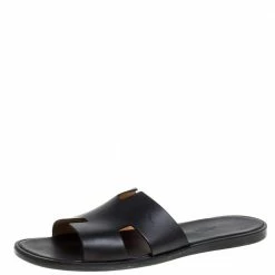 Hermes Hermès Black Leather Izmir Slide Sandals Size 46.5 For Men