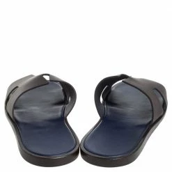 Hermes Brown/Blue Epsom Leather Izmir Flat Slides Size 43 For Men -Deals Hermes Store luxury men hermes used shoes p341092 006