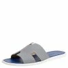 Hermes Grey/Blue Leather Izmir Slip On Sandals Size 44 For Men