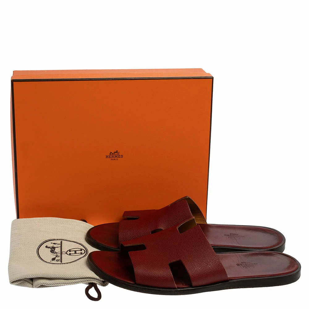 Hermes Burgundy Leather Izmir Sandals Size 43 For Men 10 Hermes Burgundy Leather Izmir Sandals Size 43 For Men - Image 8